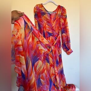 Spy Zone Exchange Floral Maxi Wrap Dress Sz M Fairy Lined Boho Feminine Whimsy